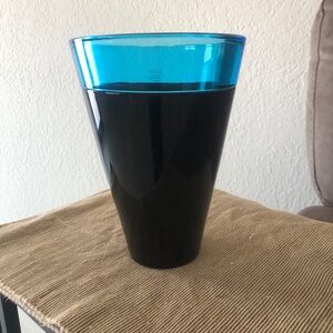 RARE FIND! SASAKI Vintage Blue and Black Glass Vase
